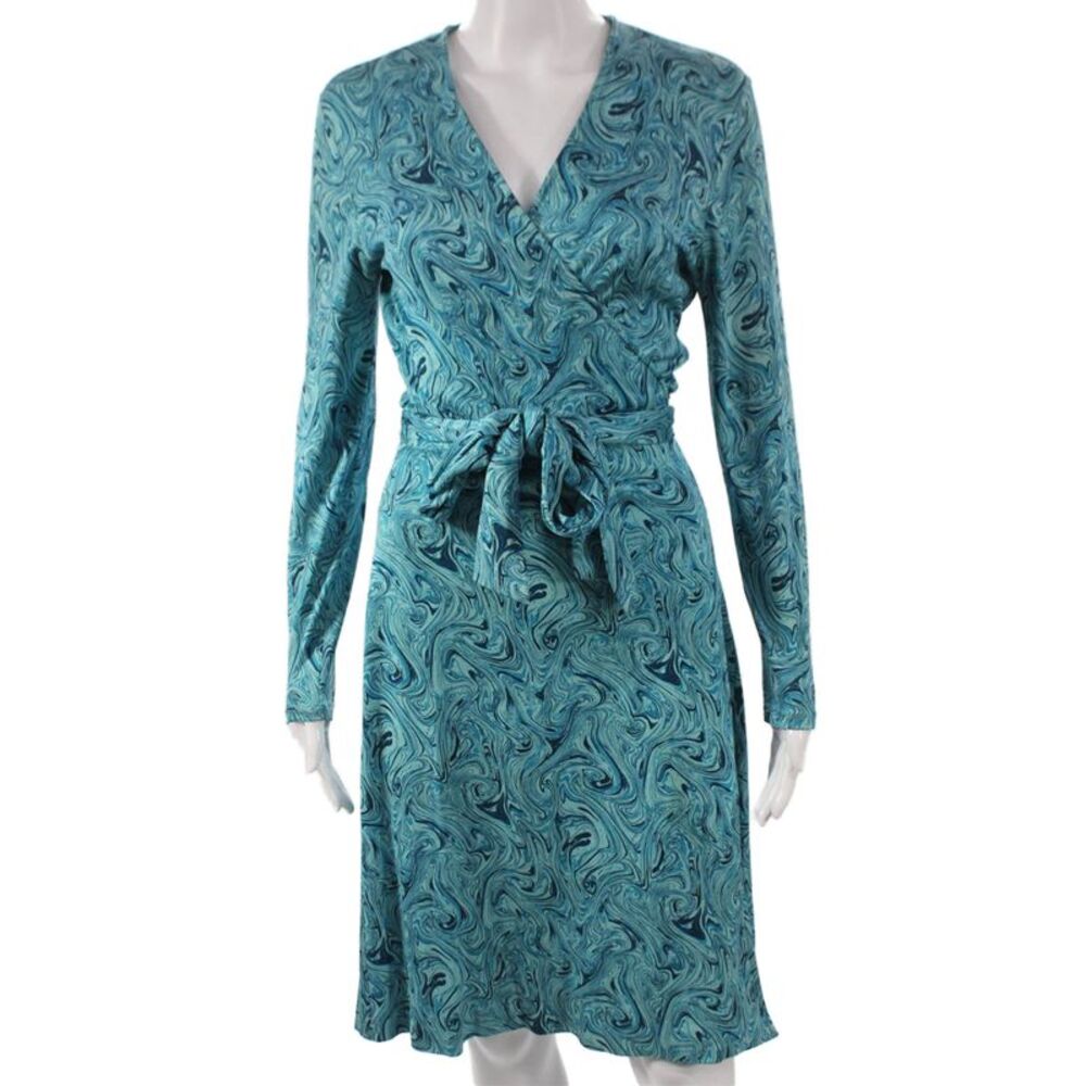 Diane Von Furstenberg Women Wrap Dress Blue Silk V-Neck Size 8